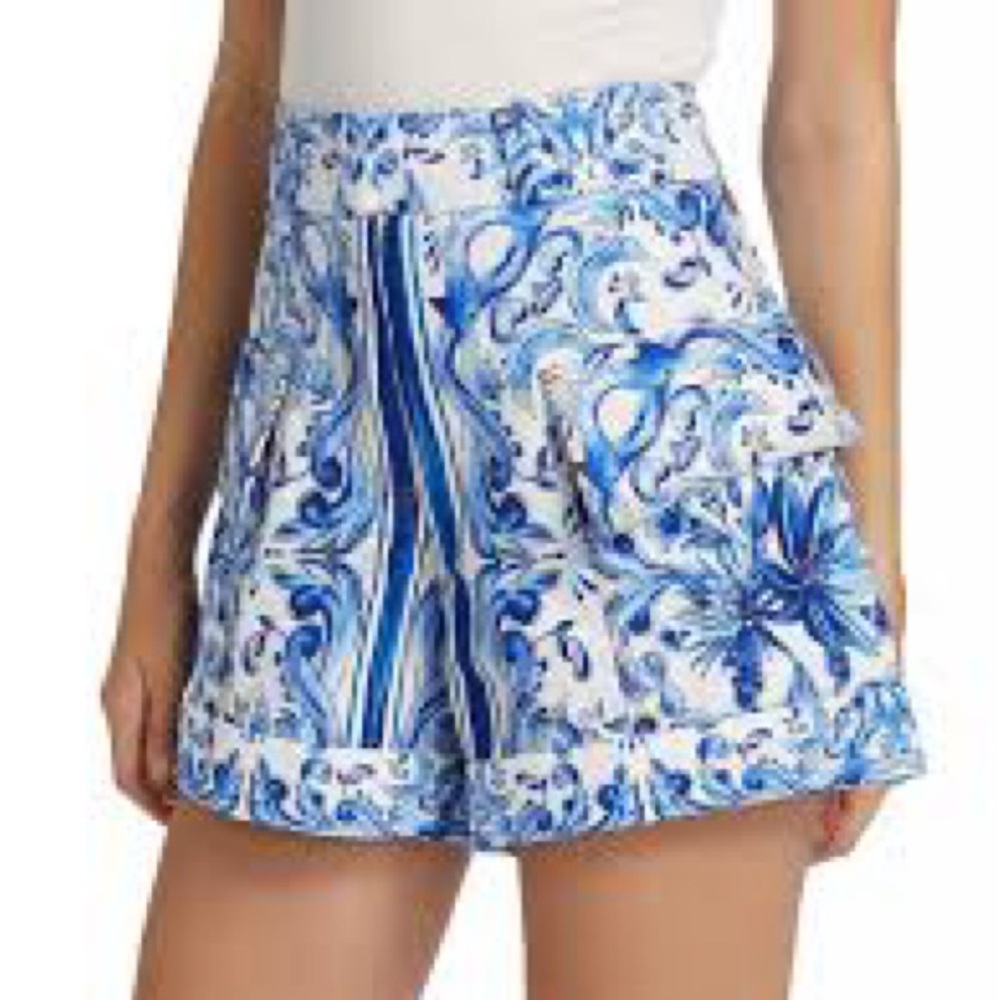 FARM Rio Blue and White High Waist Shorts